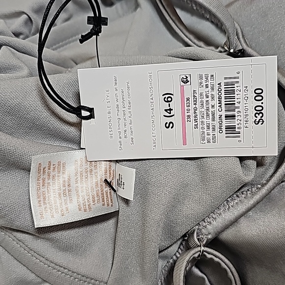 Shade & Shore Swimsuit Bathing Suit One Piece High Leg Cheeky Gray Silver S 4 6 - Picture 8 of 9